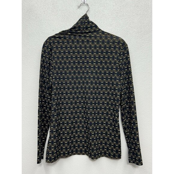 J McLaughlin Turtleneck Shirt Womens XS Black Brown Signet Lock Nora Jersey Knit - Picture 2 of 5